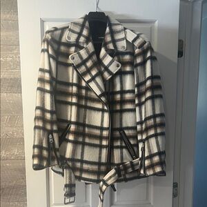 Mackage Plaid Wool-Blend Biker Jacket - Cream, Brown & Black